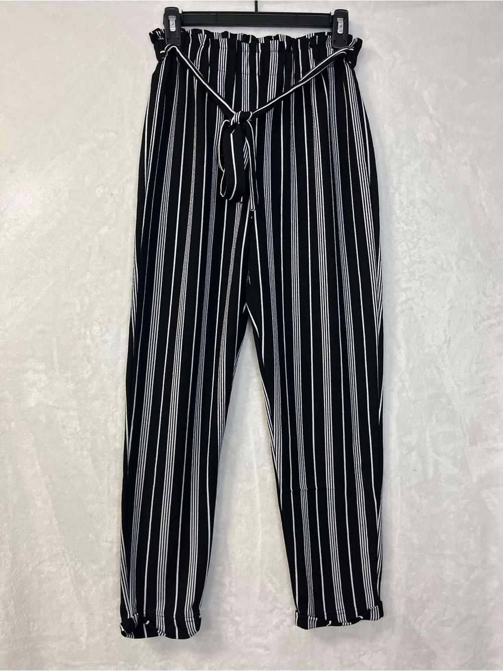 Black & White Striped Paperbag Waist Joggers